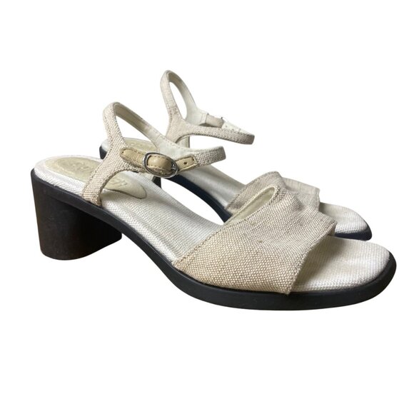 Camper Meda Heeled Sandal Tan Cream Sz 37 (EU) Fabric Adjustable Ankle Strap - Picture 2 of 8